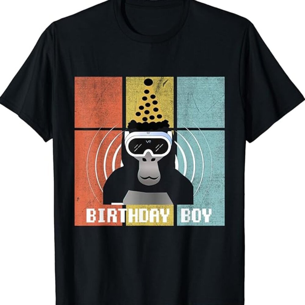 Birthday Boy Gorilla T-Shirt Funny Retro Party Tee Unisex